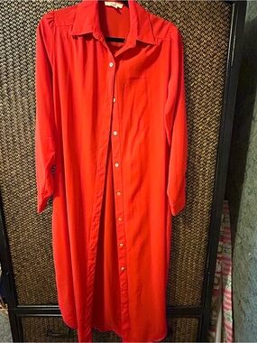 Easel Red Button-Down Shirt Dress